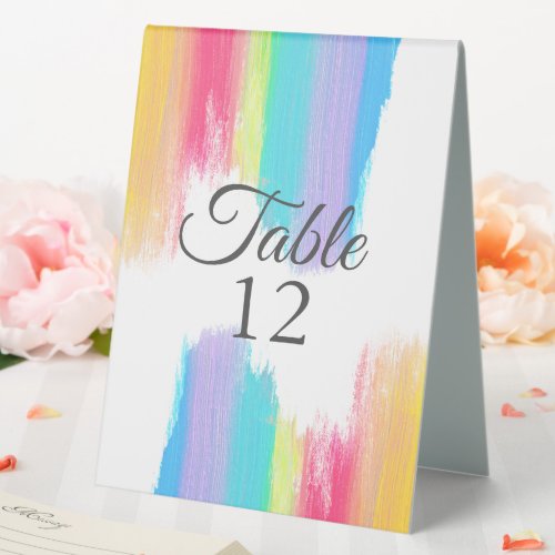 Elegant Rainbow Watercolor Wedding Table Number Table Tent Sign