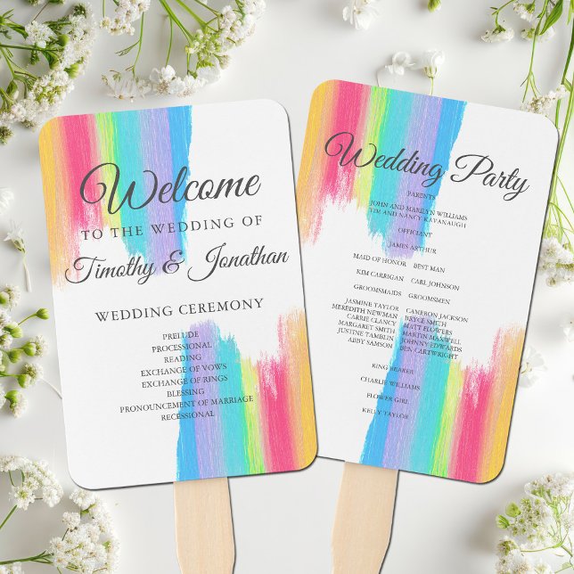 Elegant Rainbow Wedding Ceremony Program Hand Fan (Creator Uploaded)