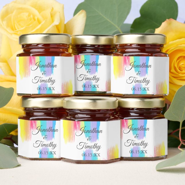 Elegant Rainbow Wedding Personalized Honey Jar Favors (Insitu)