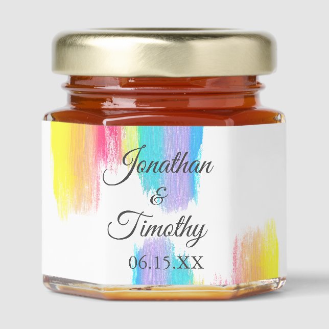 Elegant Rainbow Wedding Personalized Honey Jar Favors (Front)