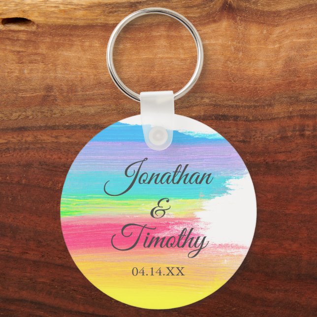 Elegant Rainbow Wedding Personalized Keepsake Keychain (Front)
