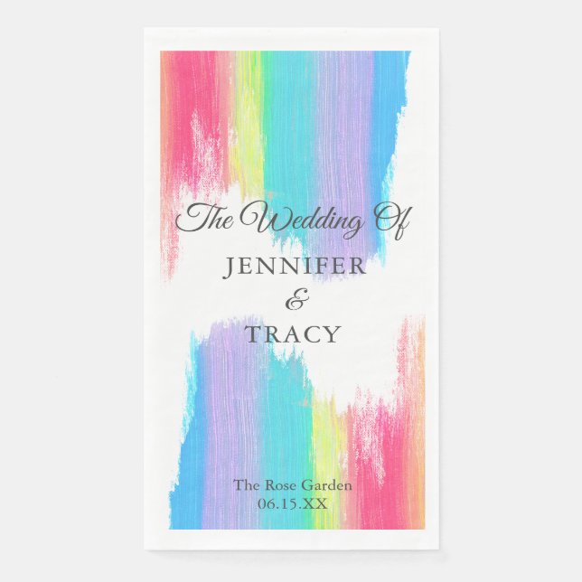 Elegant Rainbow Wedding Personalized Paper Guest Towels (Front)