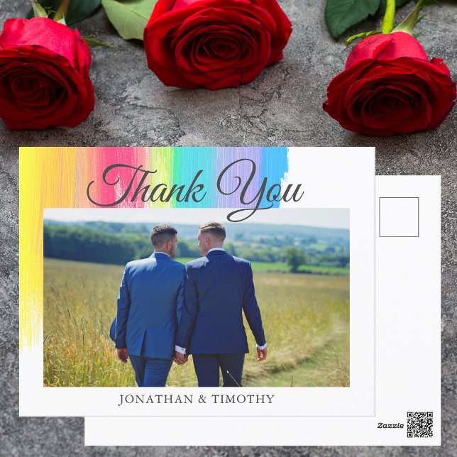 Elegant Rainbow Wedding Photo LGBTQ Thank You Postcard (Creator Uploaded)