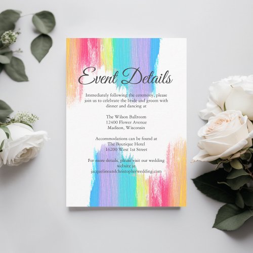 Elegant Rainbow Wedding Reception Event Details Enclosure Card