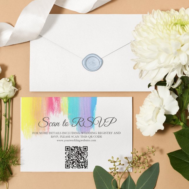 Elegant Rainbow Wedding Website QR Code RSVP Card (Creator Uploaded)