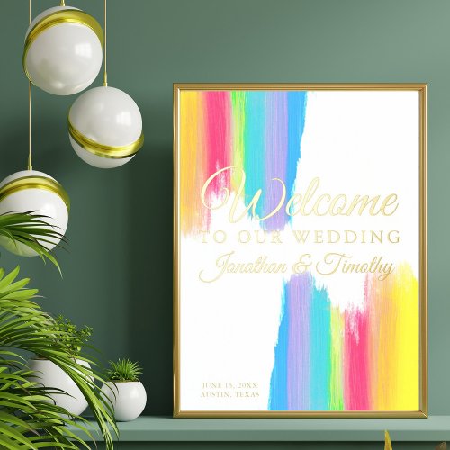 Elegant Rainbow Welcome to Our Wedding Bright Gold Foil Prints