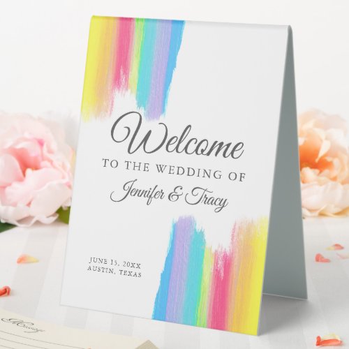 Elegant Rainbow Welcome to Our Wedding Custom Table Tent