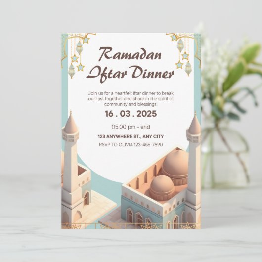 Elegant Ramadan Iftar Dinner Invitation | Editable (Standing Front)