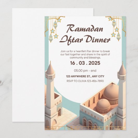 Elegant Ramadan Iftar Dinner Invitation | Editable (Front/Back)