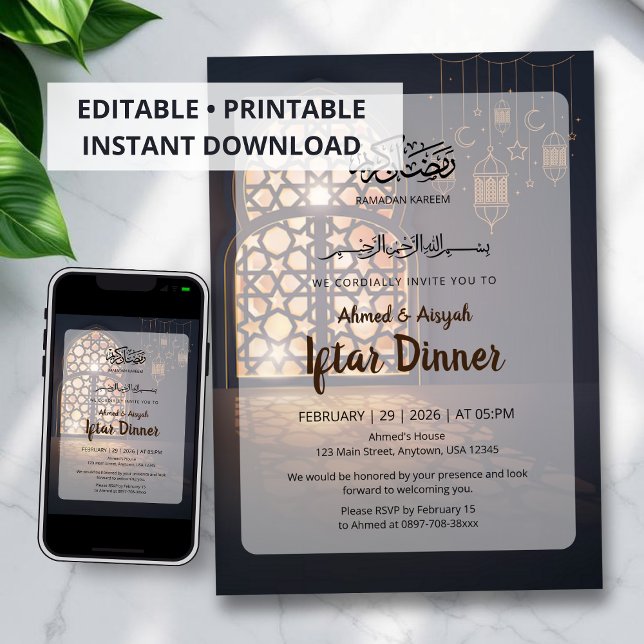 Elegant Ramadan Iftar Invitation Golden Lantern (Creator Uploaded)