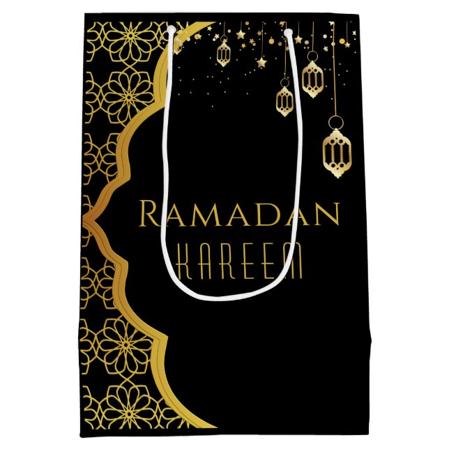 Elegant Ramadan Kareem Black Gold Medium Gift Bag (Back)