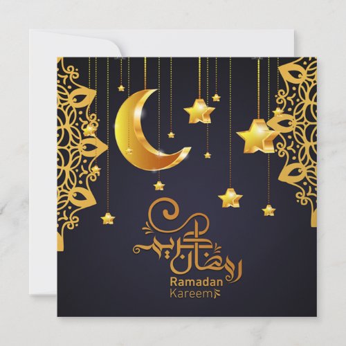 Elegant Ramadan Mubarak Black Gold Crescent Stars  Holiday Card