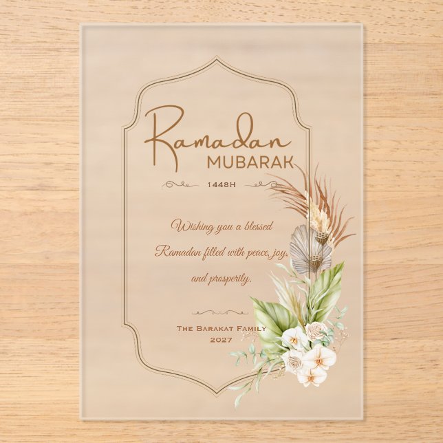 Elegant Ramadan Mubarak Frosted Greeting Card Acrylic Invitations (Front)