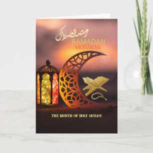 Elegant Ramadan Mubarak Holy Quran with Crescent Card