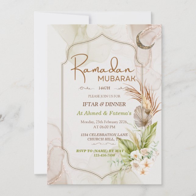 Elegant Ramadan Mubarak Iftar Dinner Invitation (Front)
