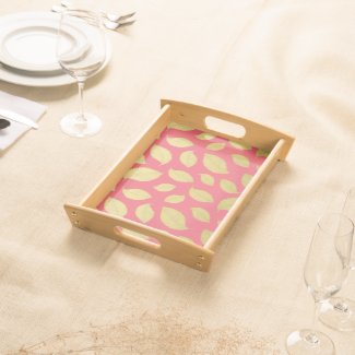 Elegant Raspberry Pink & Gold Leaves Serving Tray