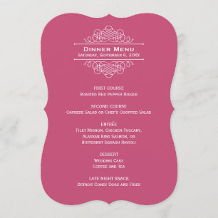 Elegant Raspberry Red Wedding Monogram Dinner Menu