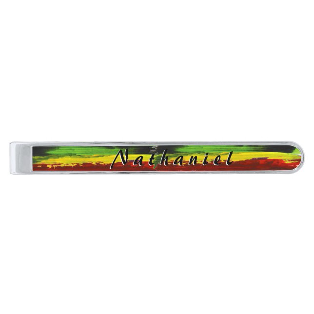Elegant Rasta Paint Strokes Custom Name Tie Bar (Front)