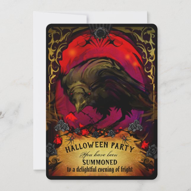 Elegant Raven Halloween Party Invitation (Front)