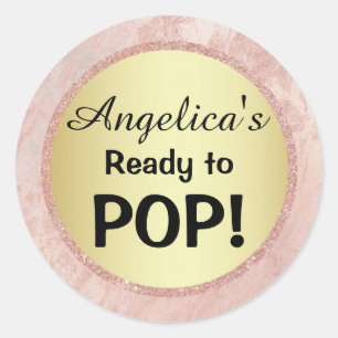 Elegant Ready to Pop Baby Shower Gold Pink Glitter Classic Round Sticker