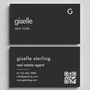 Elegant Real Estate Agent Black QR Code Monogram Business Card