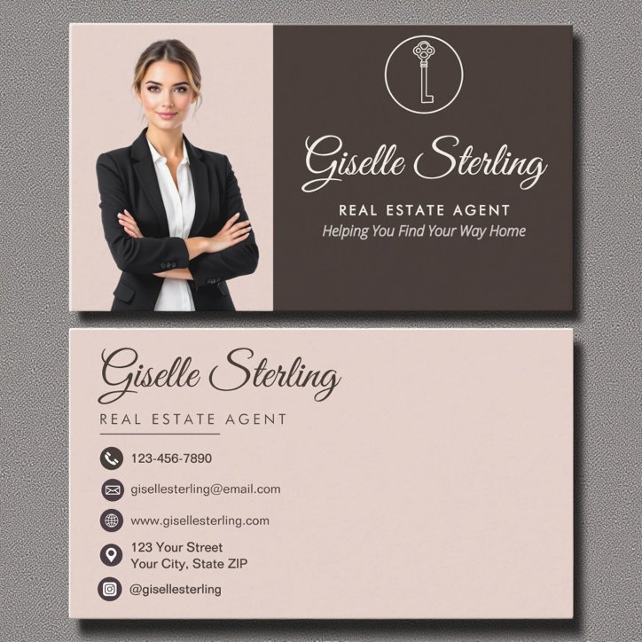 Elegant Real Estate Agent Photo Social Media Business Card