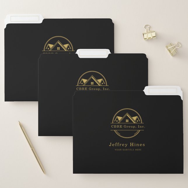 Elegant Real Estate Black and gold custom logo  File Folder (Set)