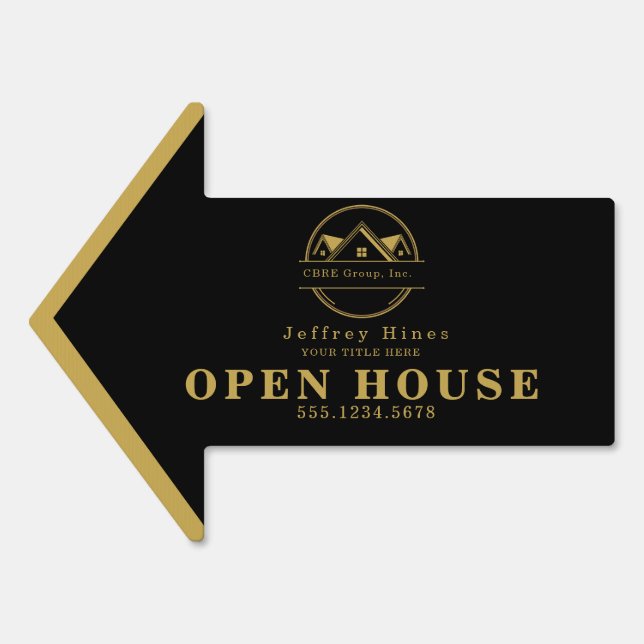 Elegant Real Estate Black and gold custom logo  Sign (Front)