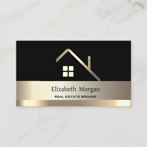 Elegant Real Estate Broker House Gold Roof Black Business Card