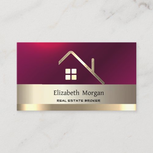 Elegant Real Estate Broker House Gold Roof Red Business Card