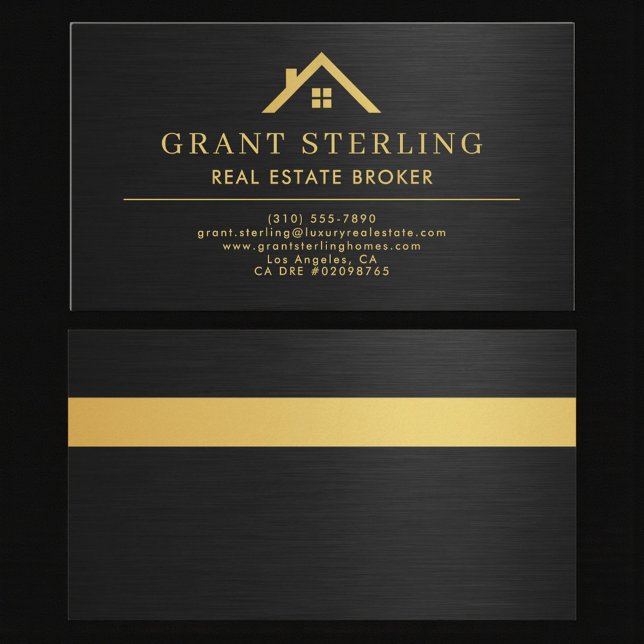 Elegant Real Estate Broker Metallic Black Gold  Business Card (Creator Uploaded)