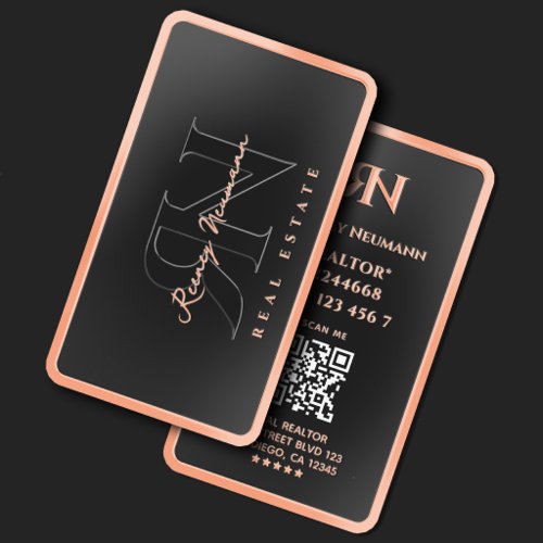 Elegant Real Estate Broker Monogram Rosegold Foil Spot Gloss Business Cards