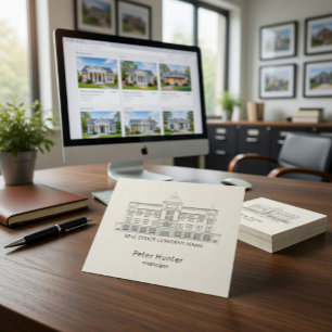 Elegant Real Estate Building Sketch Square  Business Card