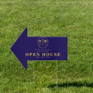 Elegant Real Estate navyblue and gold custom logo Sign