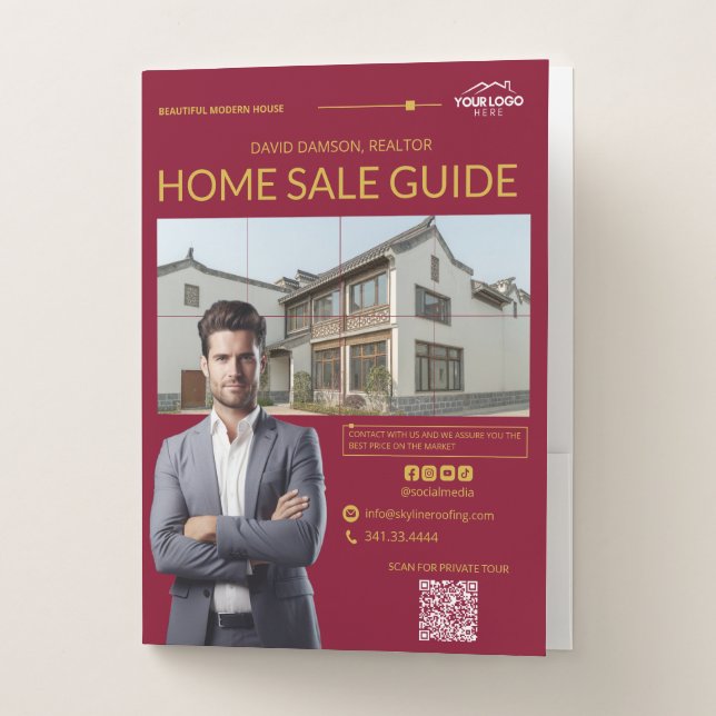 Elegant Real Estate Realtor Photo Business Logo  Pocket Folder (Front)