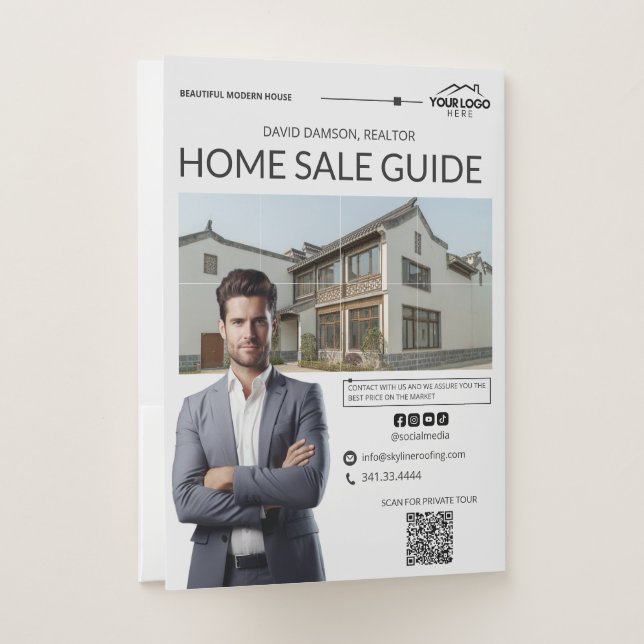 Elegant Real Estate Realtor Photo Business Logo  Pocket Folder (Back)