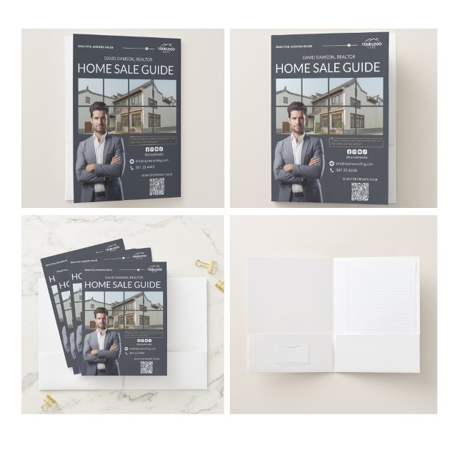 Elegant Real Estate Realtor Photo Business Logo  Pocket Folder (business logo presentation folders your logo here promotional giveaway chic professional corporate)