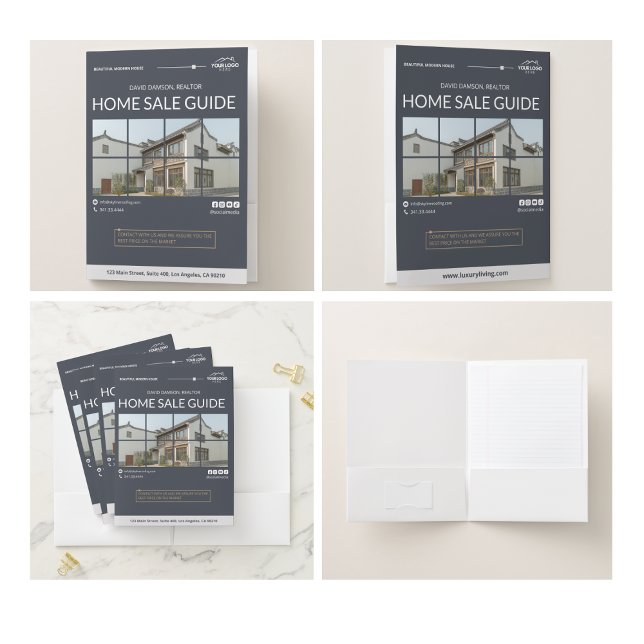 Elegant Real Estate Realtor Photo Business Logo  Pocket Folder (business logo presentation folders simple professional real estate construction chic elegant trendy)