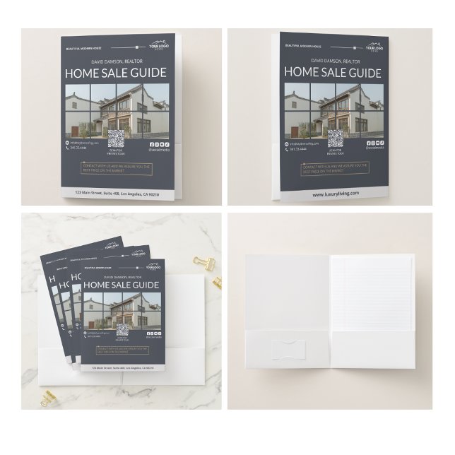 Elegant Real Estate Realtor Photo Business Logo  Pocket Folder (business logo presentation folders modern corporate logo branding marketing administrative )