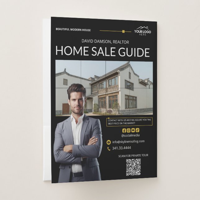Elegant Real Estate Realtor Photo Business Logo  Pocket Folder (Back)