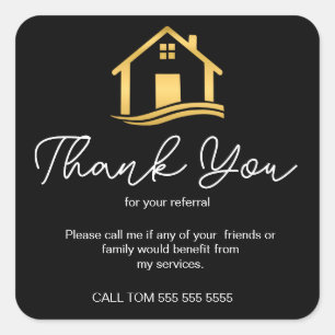 Elegant Real Estate Referral Thank You  Square Sticker