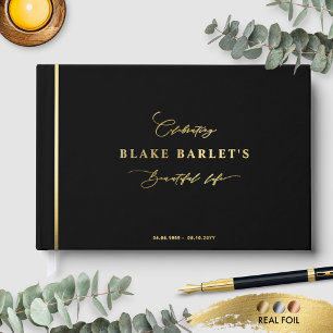 Elegant Real Foil, Black Funeral/ Life Celebration Foil Guest Book