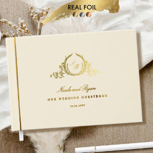 Elegant Real Foil Champagne Monogram Wedding Guest Book
