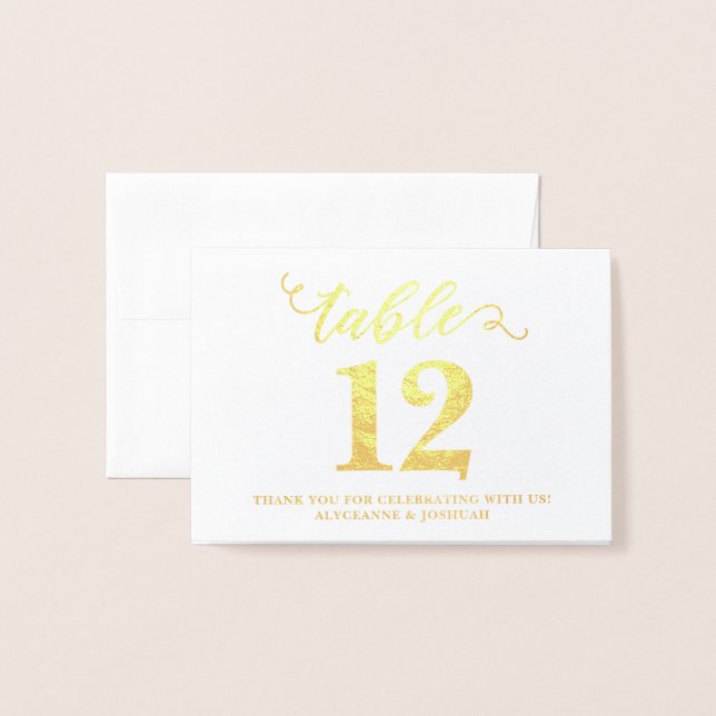 Elegant REAL FOIL Gold Wedding Table Numbers Small (Front With Envelope)