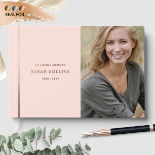 Elegant Real Foil, In Loving Memory Pink Funeral Foil Guest Book