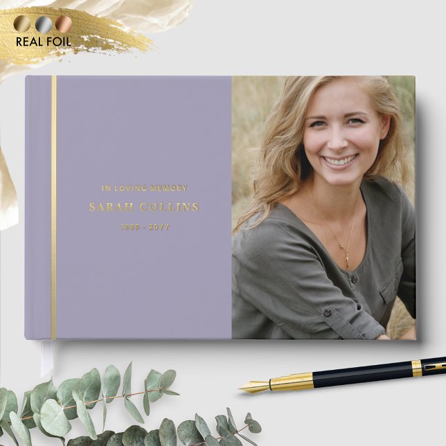 Elegant Real Foil, In Loving Memory Purple Funeral Foil Guest Book (Creator Uploaded)