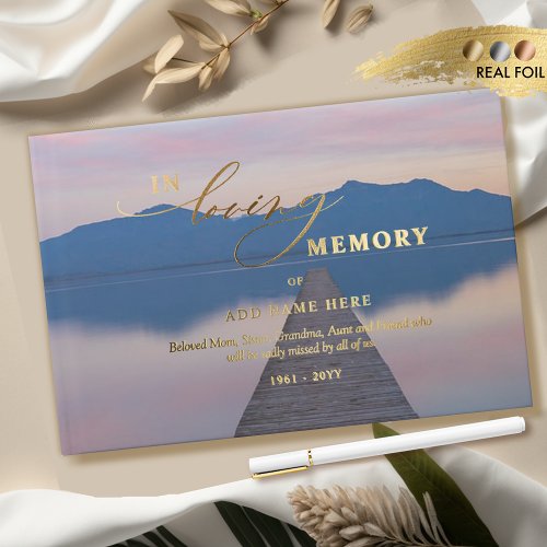 Elegant Real Foil In Loving Memory Purple Funeral Foil Guest Book