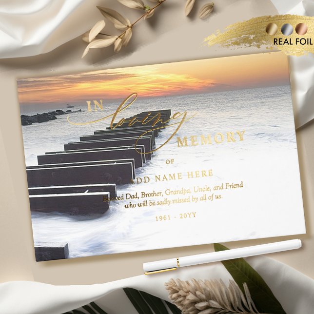 Elegant Real Foil In Loving Memory Sunset Funeral Guest Book (Creator Uploaded)