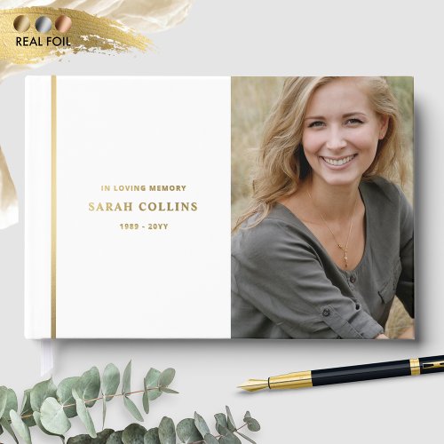 Elegant Real Foil In Loving Memory White Funeral Foil Guest Book