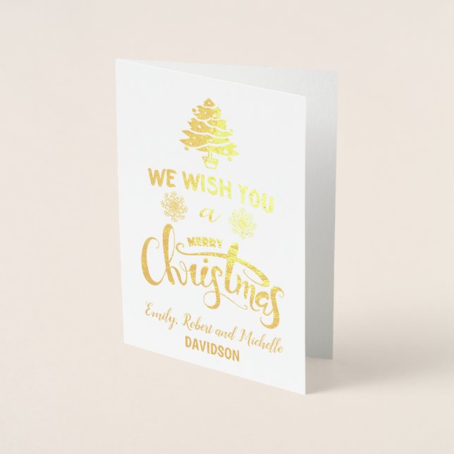 Elegant Real Foil Merry Christmas Custom Monogram Foil Card (Front)